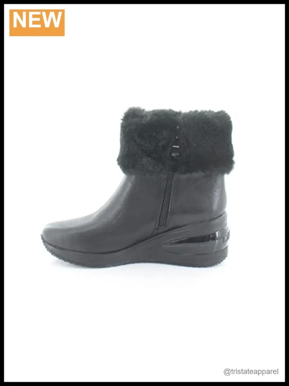 DKNY Ankle Boots Round Toe Wedge Heel Leather Fabric Zip